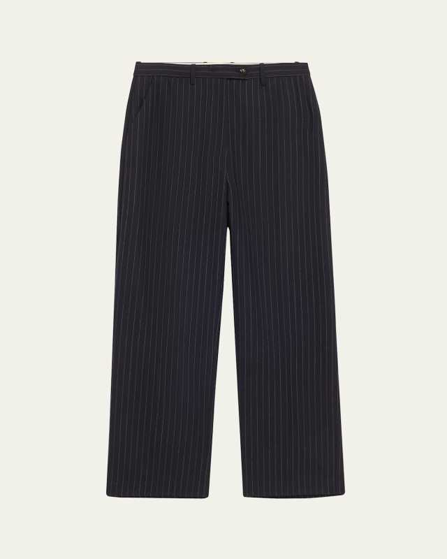 Pinstripe Straight Leg Wool Pants